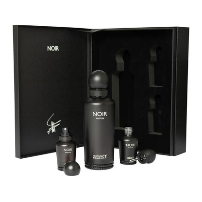 Al Majed Oud Noir Gift Set (Parfum 150ml + Parfum 15ml + Perfume Oil 15ml) - bottles