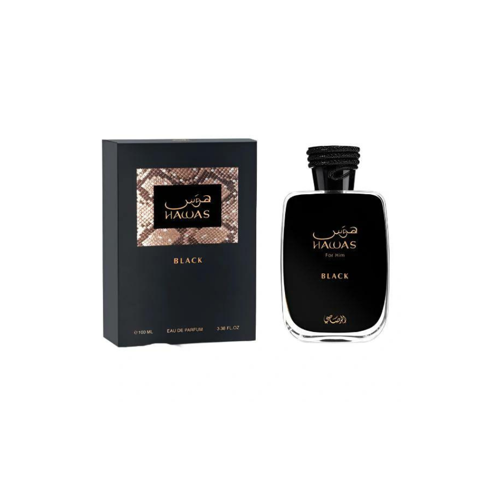 Rasasi Hawas Black Eau de Parfum 100ml for men - bottle and box