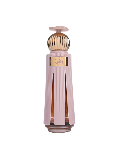 AHL Pink perfume bottle with gold cap on a white background