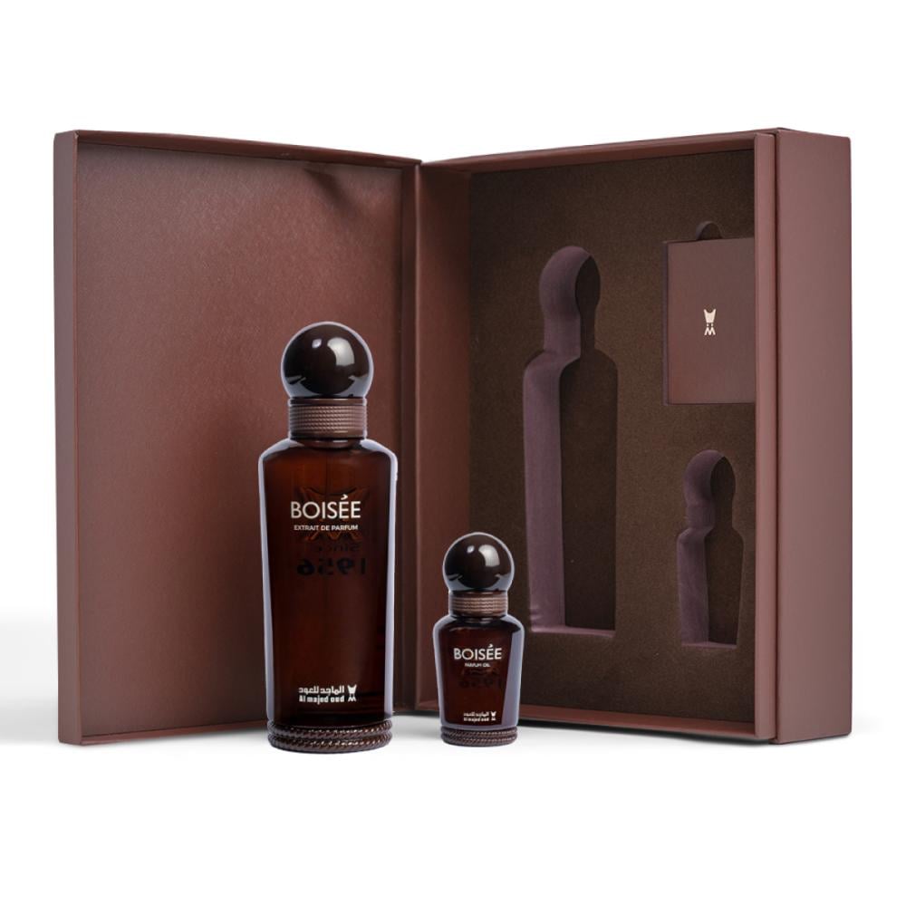 Al Majed Oud Boisee Gift Set (Extrait de Parfum 100ml + Perfume Oil 15ml) - bottles